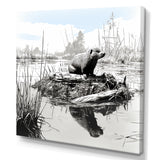 Grey Beaver lake bliss - Nursery Teddy Bear Framed Canvas Art