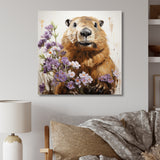 Brown Tranquil Wetland Beaver blooms - Nursery Teddy Bear Bedroom Wall Art