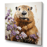 Brown Tranquil Wetland Beaver blooms - Nursery Teddy Bear Bedroom Wall Art
