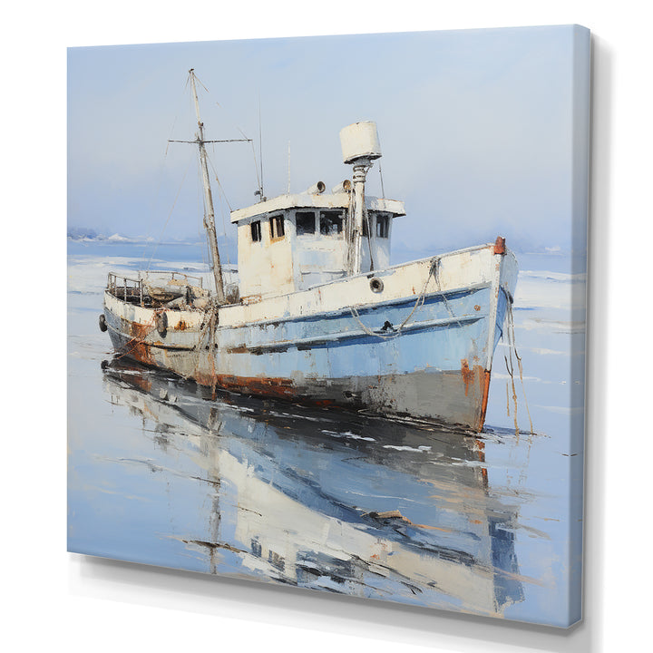 Minimalist White Nautical fishing boat - White Nursery Teddy Bear Wall Art