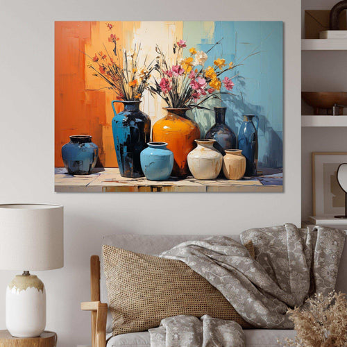 Blue Italian Pottery Expressions - Geometric Canvas Wall Art
