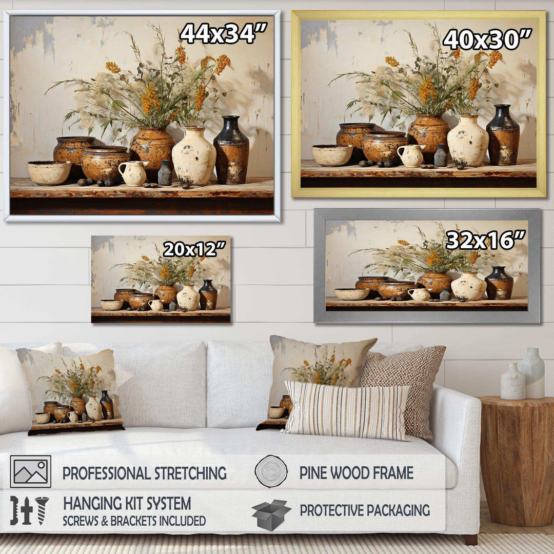 Brown floral Vintage Pottery Artifacts - Geometric Canvas Wall Art