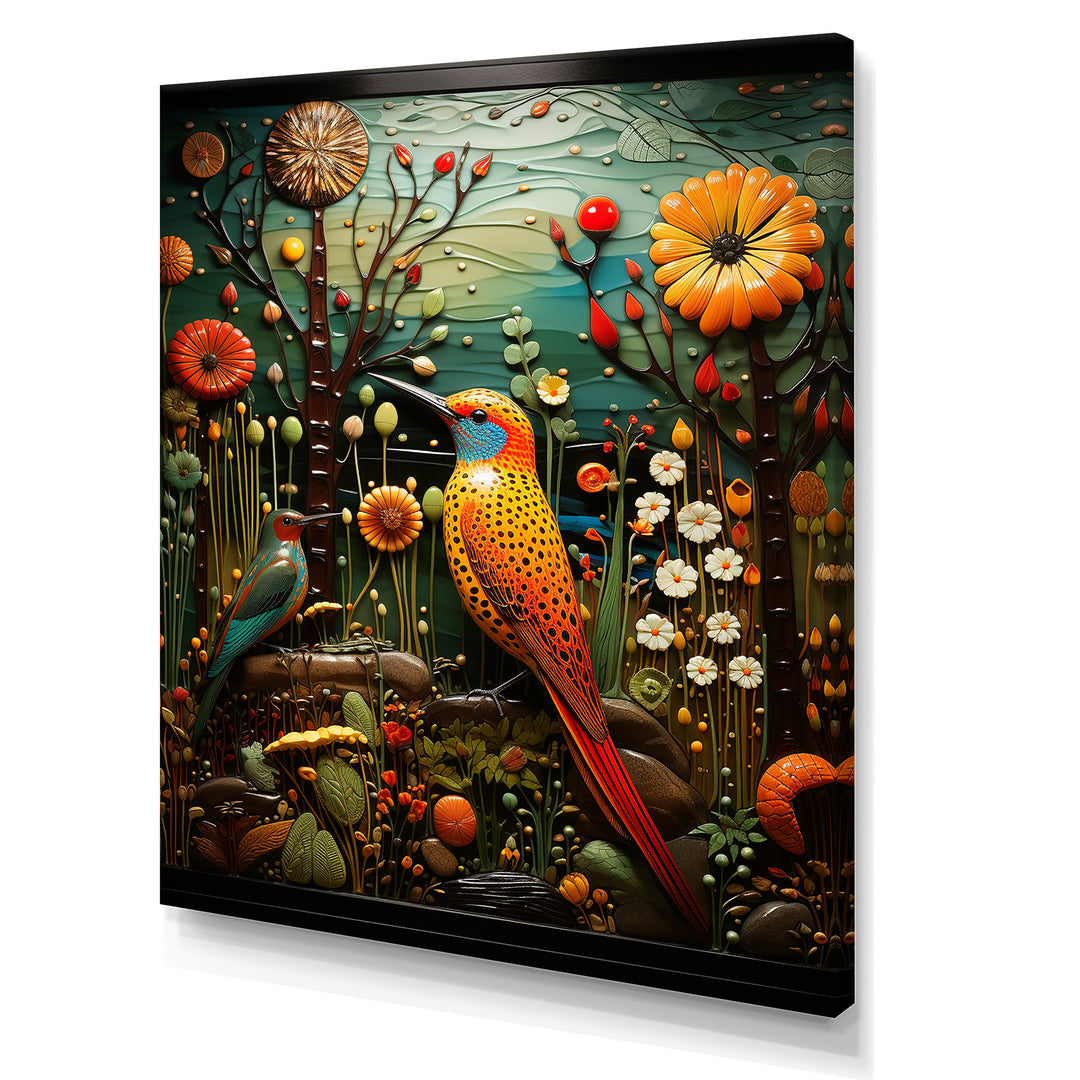 Abstract woodpecker bird flower at night - Bird Wall Decor