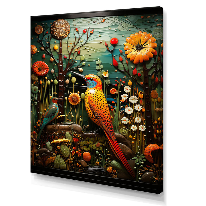 Abstract woodpecker bird flower at night - Bird Wall Decor
