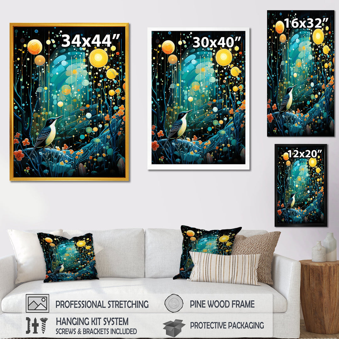 Flower serenity wood Pecker starry night - Bird Wall Decor