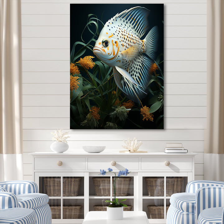 White Classical Butterfly fish Symphony - Butterfly Fish Framed Canvas Art