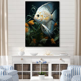 White Classical Butterfly fish Symphony - Butterfly Fish Framed Canvas Art