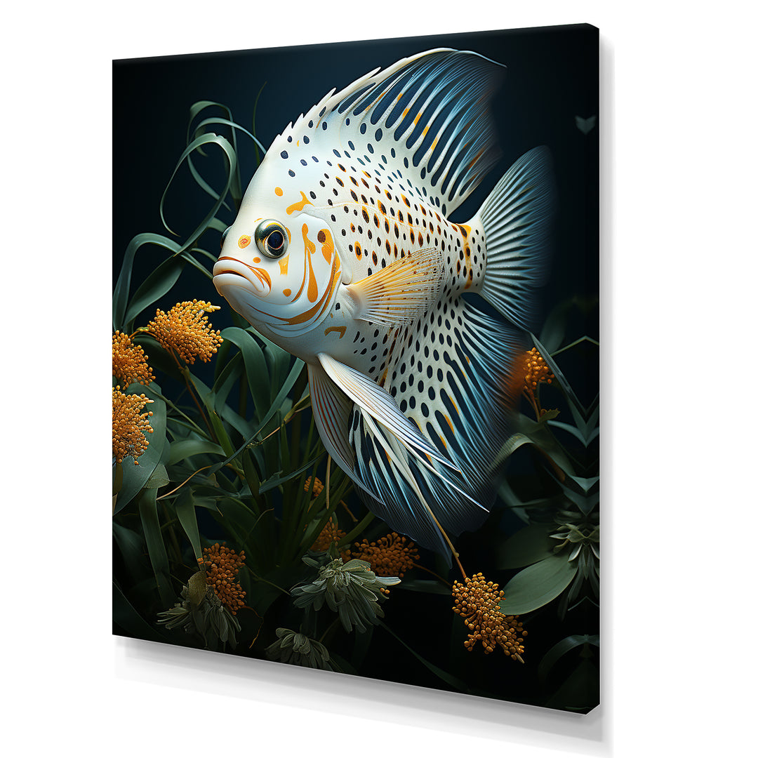 White Classical Butterfly fish Symphony - Butterfly Fish Framed Canvas Art