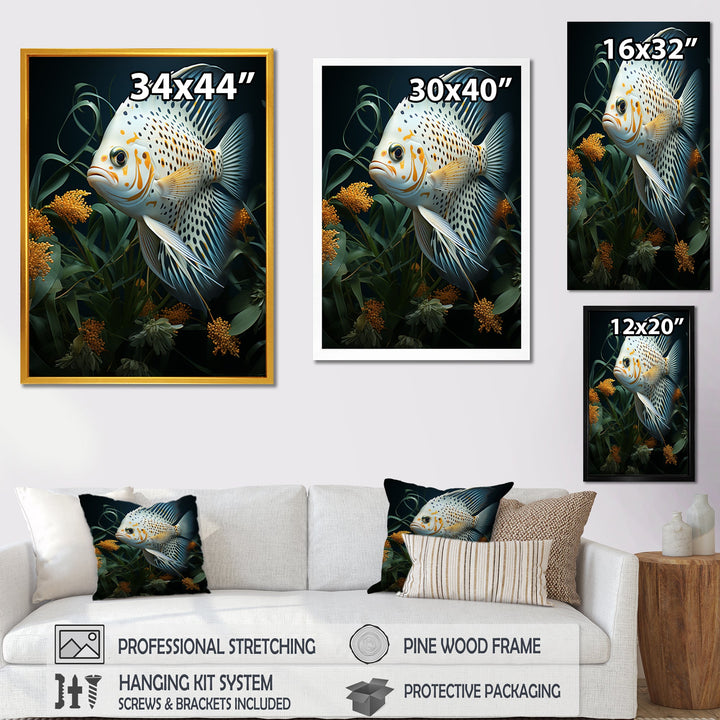White Classical Butterfly fish Symphony - Butterfly Fish Framed Canvas Art