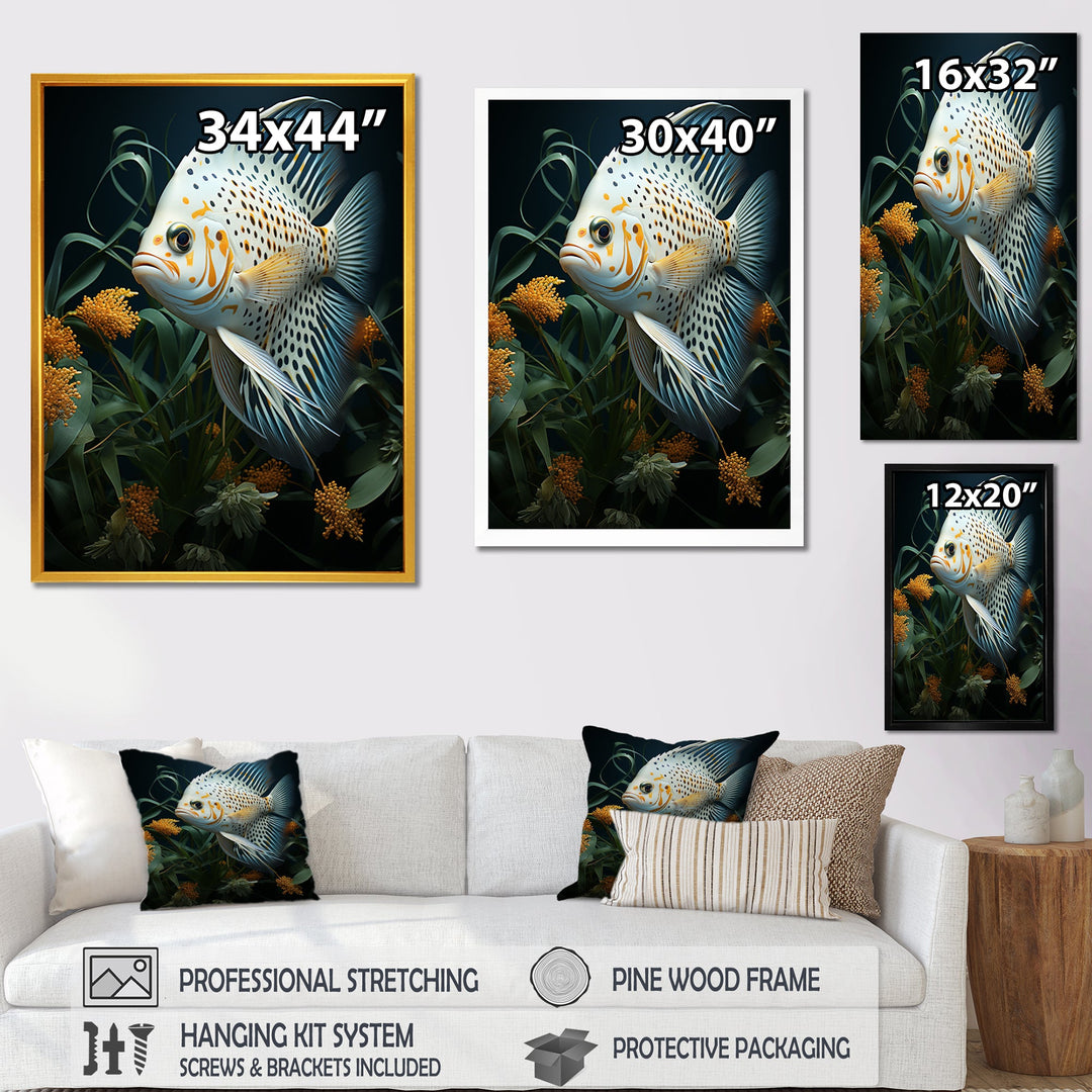 White Classical Butterfly fish Symphony - Butterfly Fish Framed Canvas Art