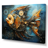 Yellow Cubist fish blue collage - Butterfly Fish Large Canvas Wall Art