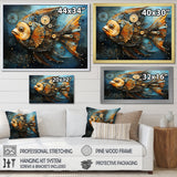 Yellow Cubist fish blue collage - Butterfly Fish Large Canvas Wall Art