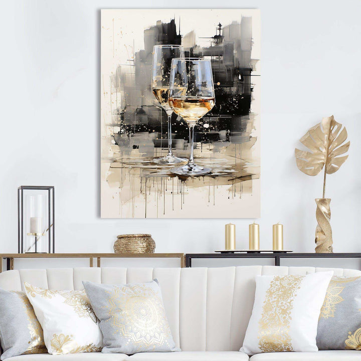 Black and white Champagne glass Essence II - Food &amp; Beverage Canvas Wall Art
