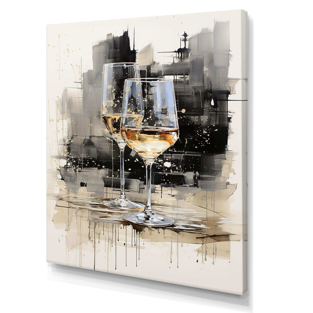 Black and white Champagne glass Essence II - Food &amp; Beverage Canvas Wall Art
