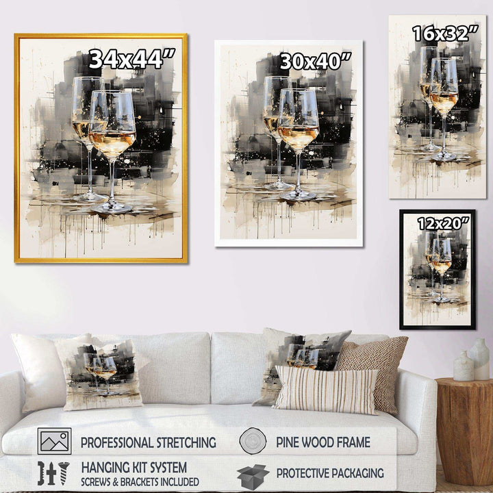 Black and white Champagne glass Essence II - Food &amp; Beverage Canvas Wall Art