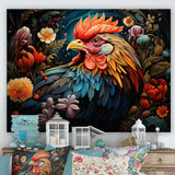 Colorful Rooster floral meadow - Rooster Wall Decor