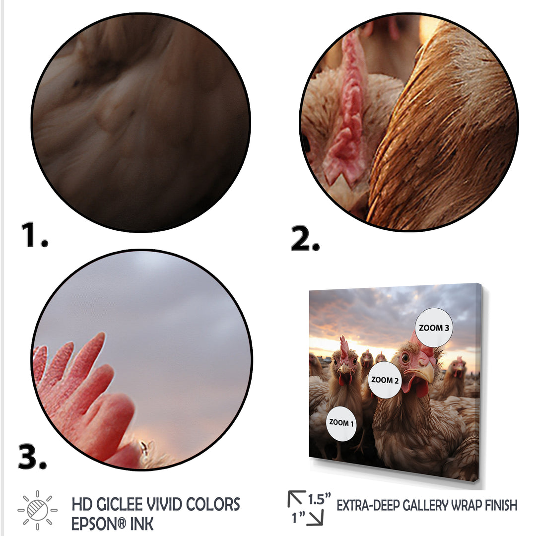 Red Chicken family at sunset - Chicken Wall Art Prints