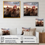 Red Chicken family at sunset - Chicken Wall Art Prints