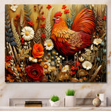 Country Quill floral Rooster - Red Chicken Wall Art