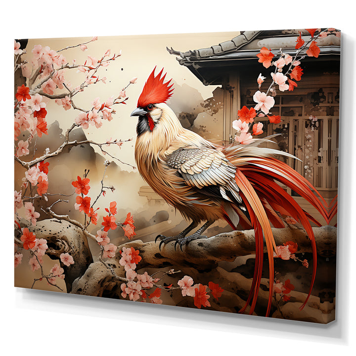 Japan beige and red Rooster - Rooster Living Room Wall Art
