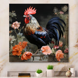 Vintage Rooster in the flower garden - Chicken Wall Decor