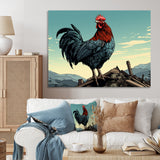 Rooster in the Farm Sunrise - Red Chicken Wall Art