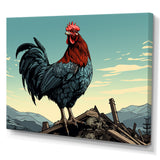 Rooster in the Farm Sunrise - Red Chicken Wall Art