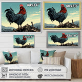 Rooster in the Farm Sunrise - Red Chicken Wall Art