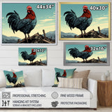 Rooster in the Farm Sunrise - Red Chicken Wall Art