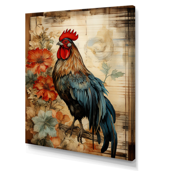 Vintage rooster Pastoral Peck - Red Chicken Wall Art