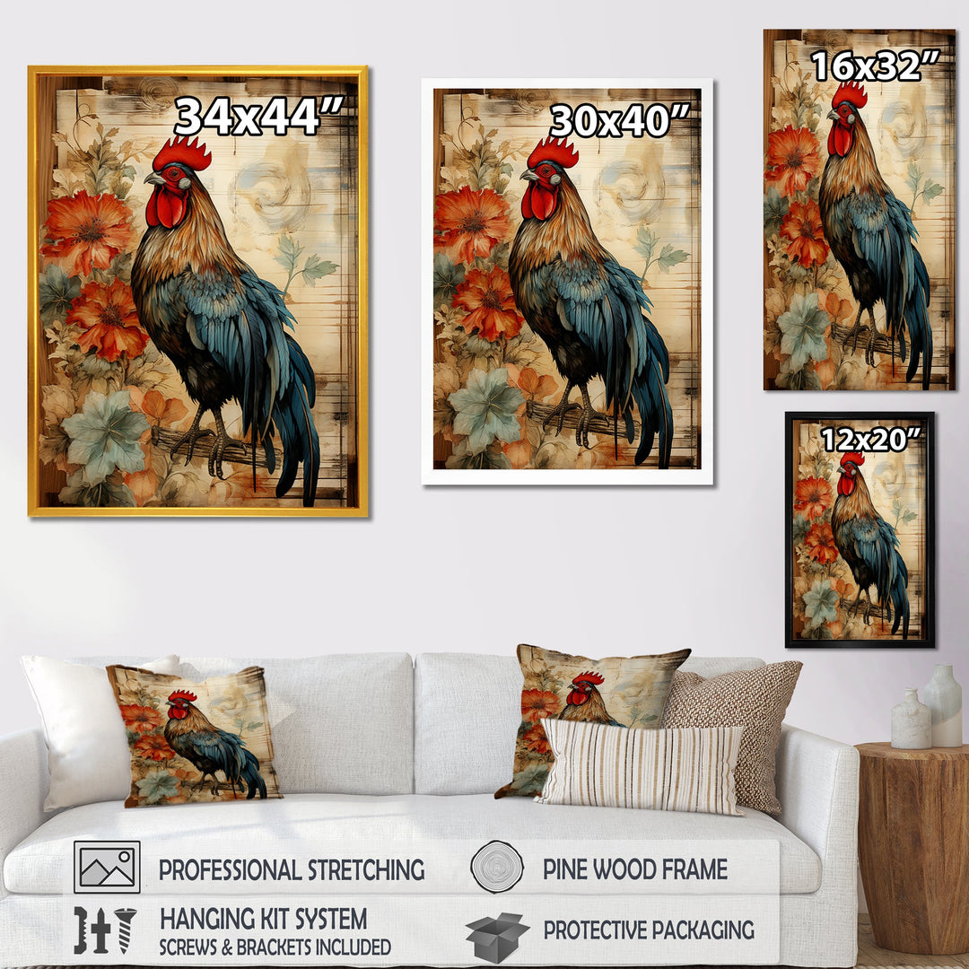 Vintage rooster Pastoral Peck - Red Chicken Wall Art