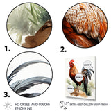 Red Pointillist Plumage Study rooster - Chicken Framed Canvas Art