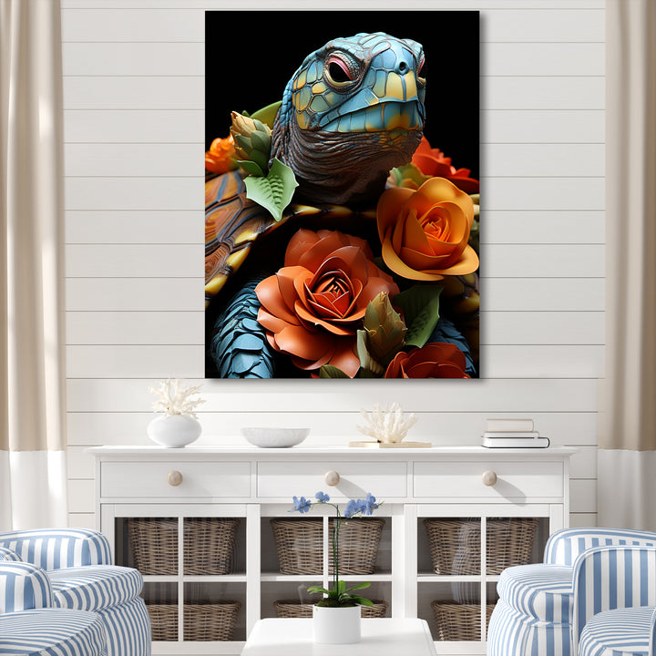 Floral Harbor turtle blooms - Coastal Animal Wall Art Prints