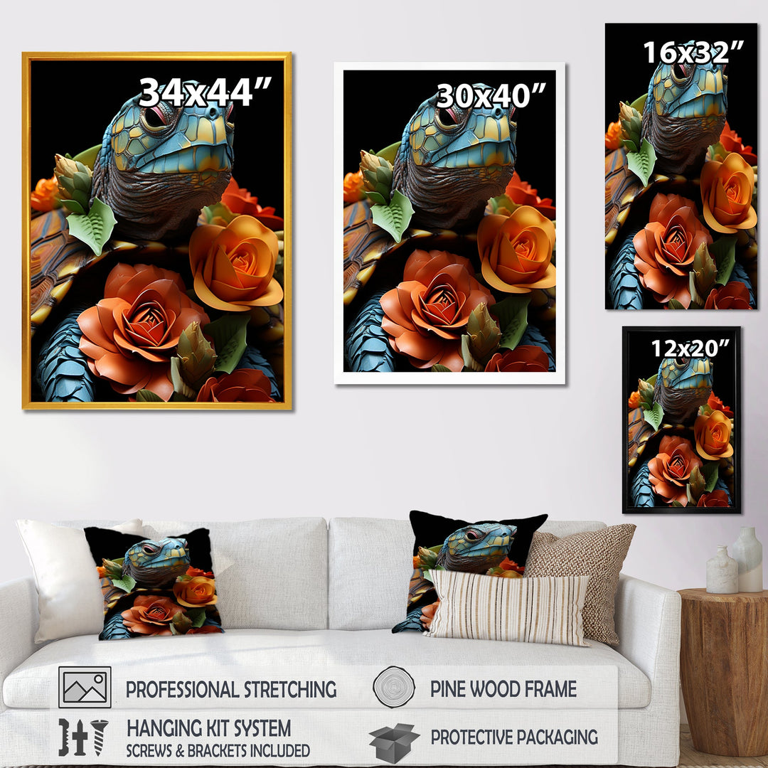 Floral Harbor turtle blooms - Coastal Animal Wall Art Prints
