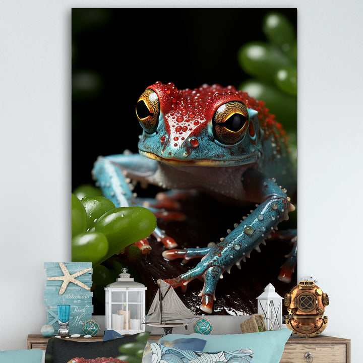 Jumping frog Hideaway - Blue Coastal Animal Wall Art