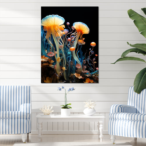 Yellow Jellyfish Drift - Yellow Coastal Animal Wall Art