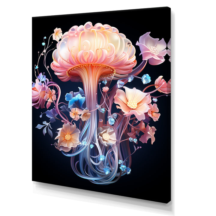Pink and blue Jellyfish Drift - Coastal Animal Framed Canvas Art