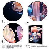 Pink and blue Jellyfish Drift - Coastal Animal Framed Canvas Art
