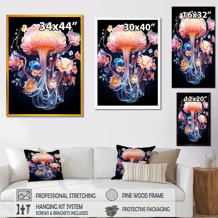 Pink and blue Jellyfish Drift - Coastal Animal Framed Canvas Art