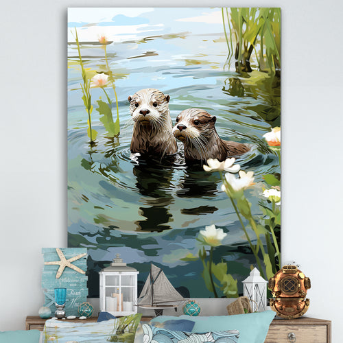 Otters Playtime - Coastal Animal Canvas Wall Art