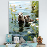 Otters Playtime - Coastal Animal Canvas Wall Art