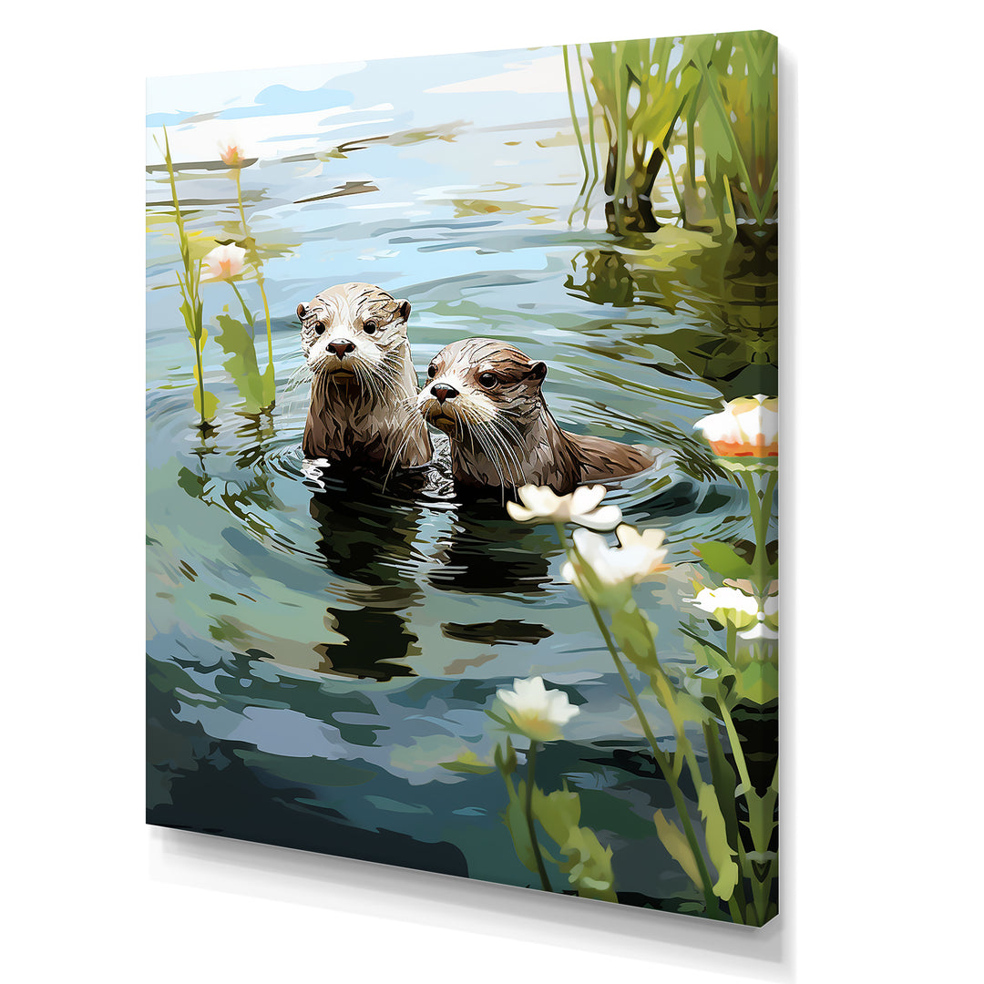 Otters Playtime - Coastal Animal Canvas Wall Art