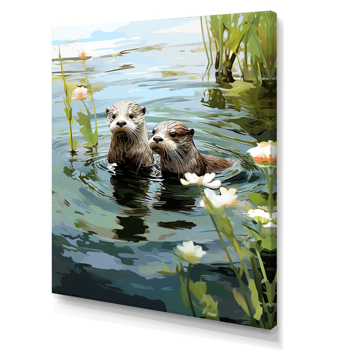 Otters Playtime - Coastal Animal Canvas Wall Art