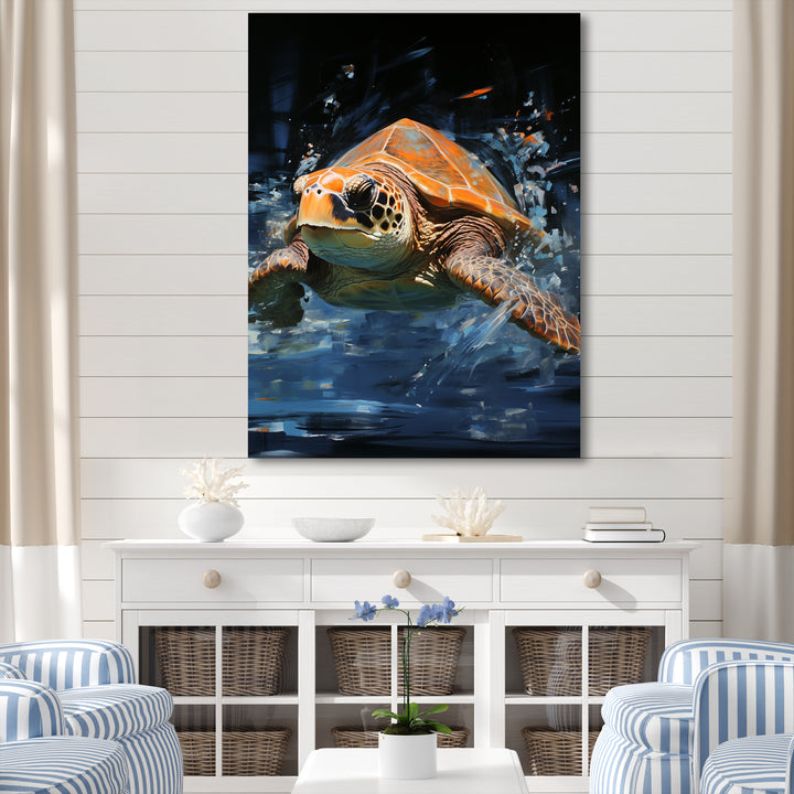 Sea Turtle Journey - Blue Coastal Animal Wall Art