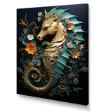 Gold and blue Seahorse Sanctuary - Coastal Animal Home Decor Art