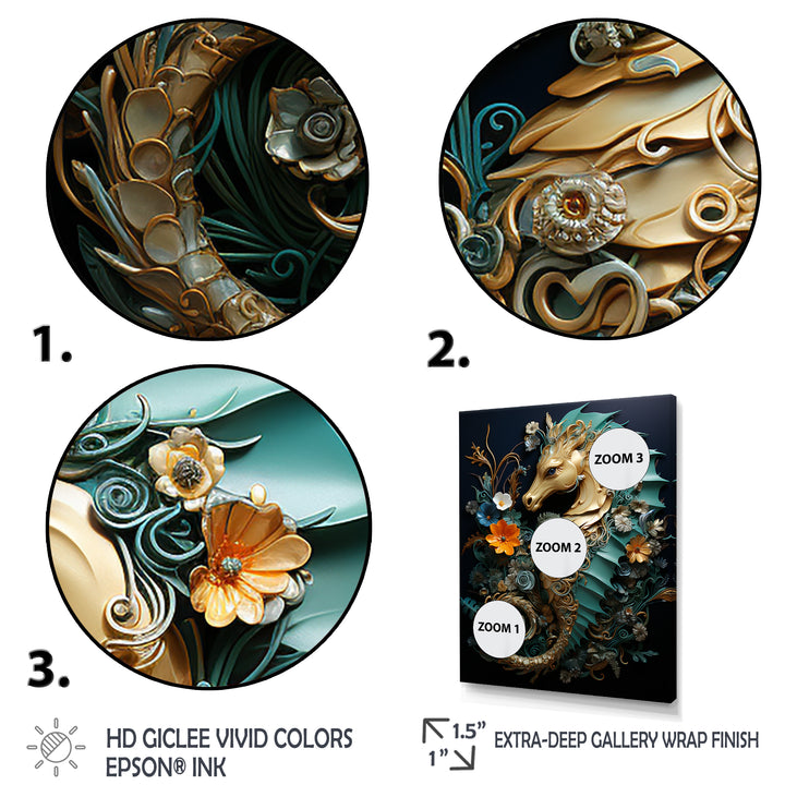 Gold and blue Seahorse Sanctuary - Coastal Animal Home Decor Art