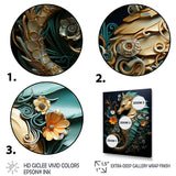 Gold and blue Seahorse Sanctuary - Coastal Animal Home Decor Art