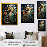 Gold and blue Seahorse Sanctuary - Coastal Animal Home Decor Art