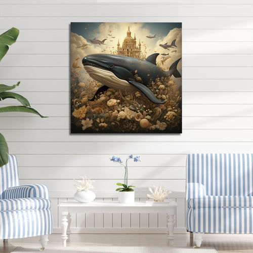 Whales Majesty futuristic - Coastal Animal Canvas Wall Art