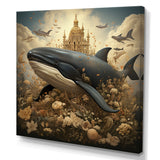 Whales Majesty futuristic - Coastal Animal Canvas Wall Art